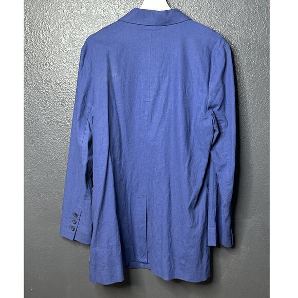 Free People Women's Marni Blue Linen -Blend Oversized Suit Blazer Sz Large NWOT - Picture 3 of 9